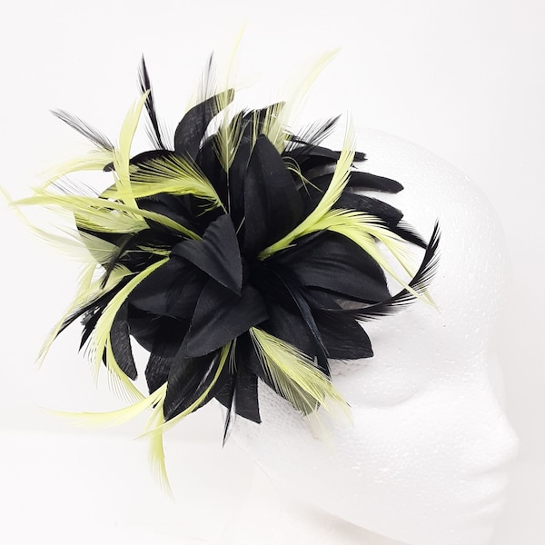 Black and lime green flower hair clip and brooch corsage.