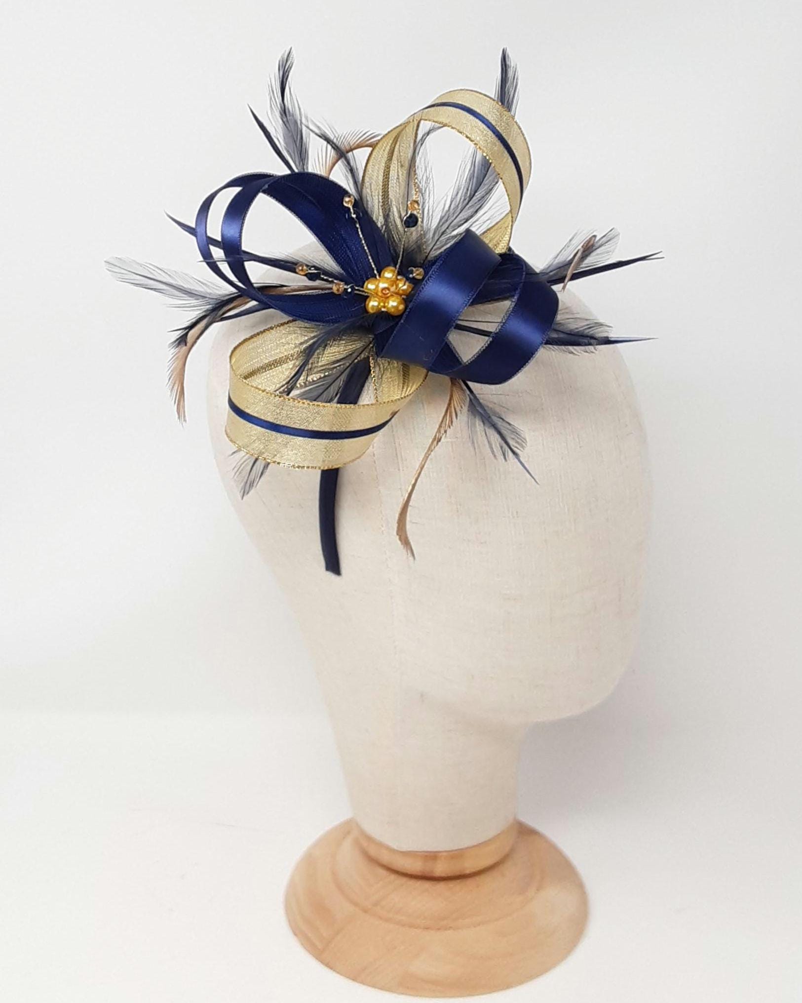 Elegant Blue and Gold Women\'s Fascinator Blue Gold Fascinator - Etsy main image 4