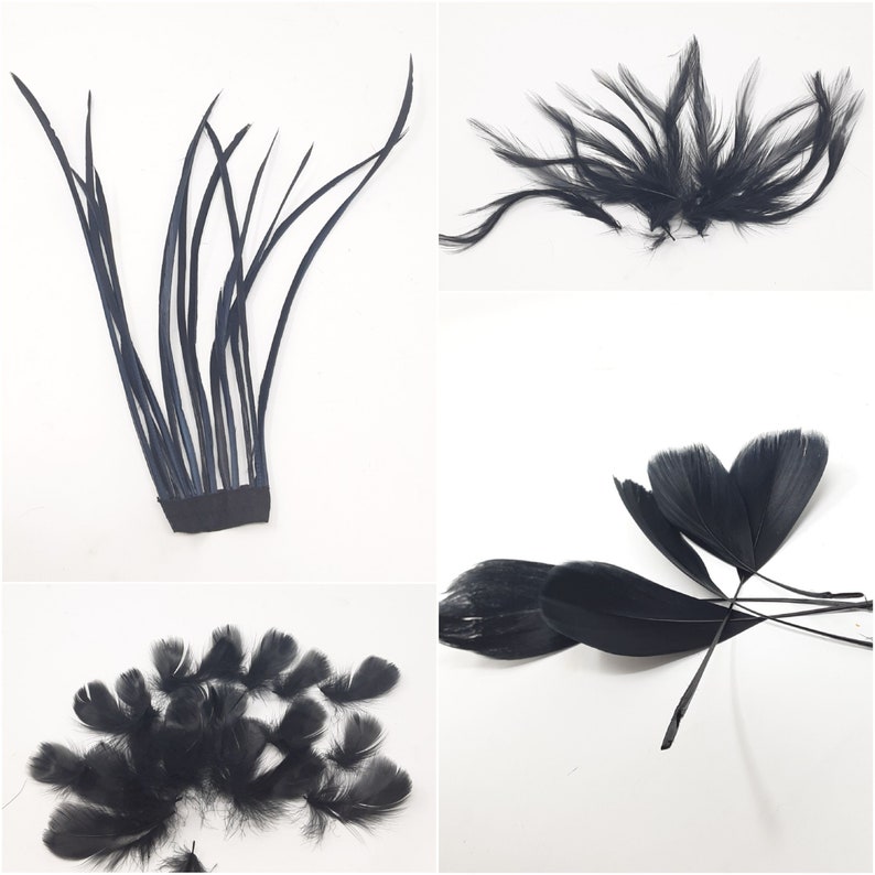 Black feathers for hat making, coque, biots, turkey and hackle milinery fascinator DIY. image 1