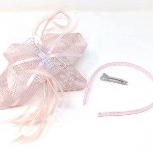 Blush pink fascinator on a comb, Alice band and clip. image 5