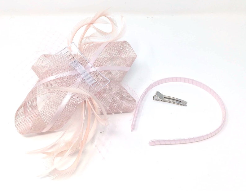 Blush pink fascinator on a comb, Alice band and clip. image 5