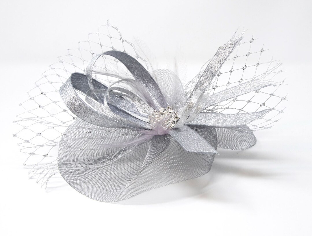 Metallic Silver Fascinator With Rhinestone Brooch on a Clip Etsy