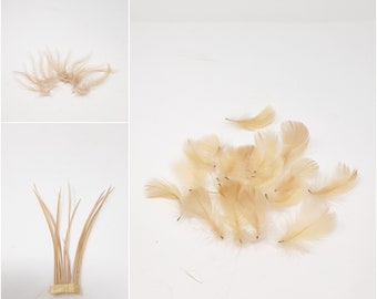 Champagne gold feathers for hat making, coque, biots, turkey and hackle milinery fascinator DIY.