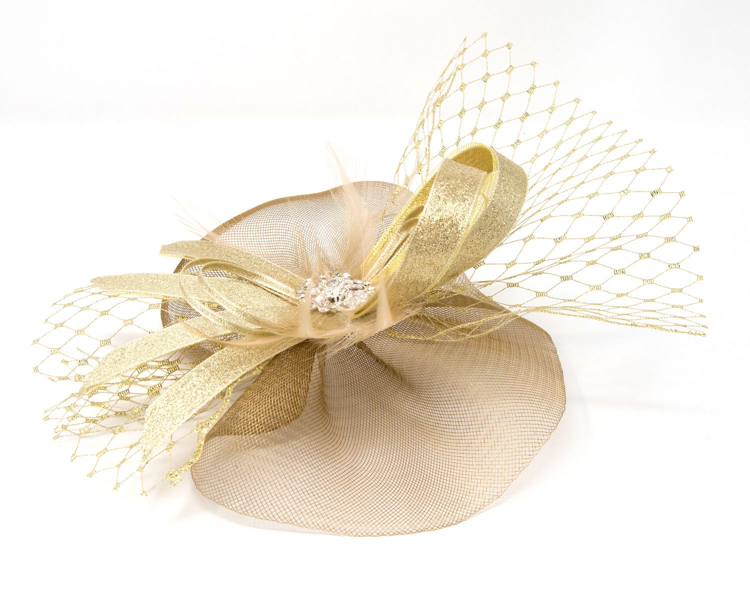 Metallic Gold Fascinator With Diamantè 