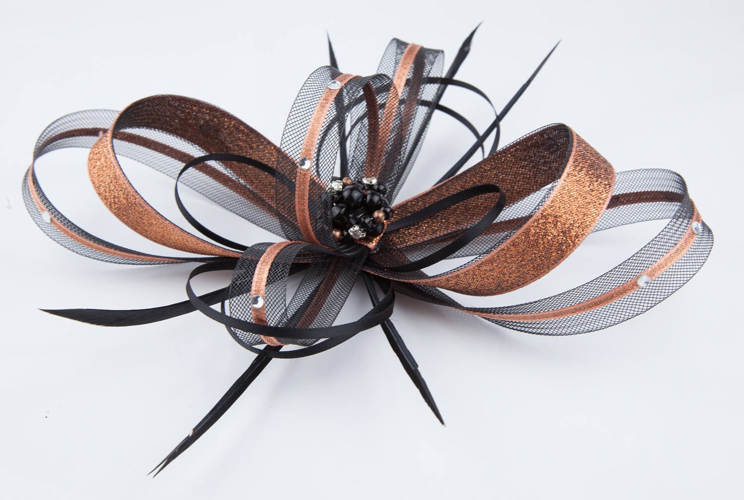 Metallic Copper and Black Fascinator 