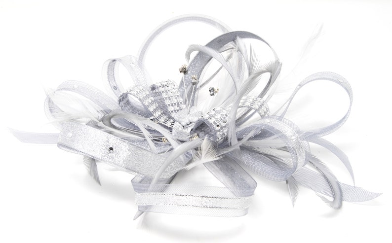 Shimmering silver fascinator with diamante. On a clip, comb or Alice band image 4