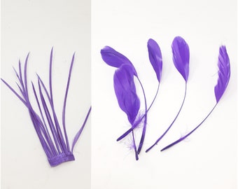 Purple feathers for hat making, coque, biots, turkey and hackle milinery fascinator DIY.