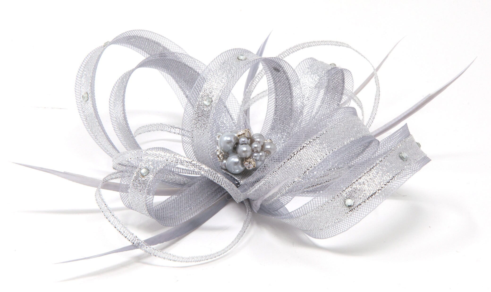 Sparkling Silver Fascinator With Bead 