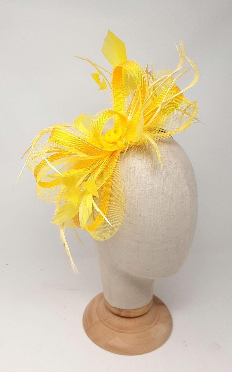 Yellow Fascinator With Feathers, Crinoline | Wedding, Races & Event ...