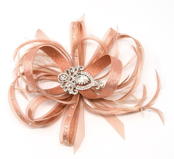 metallic rose gold fascinator with 