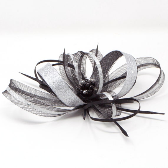 Black Fascinator With Silver Lurex Trim 