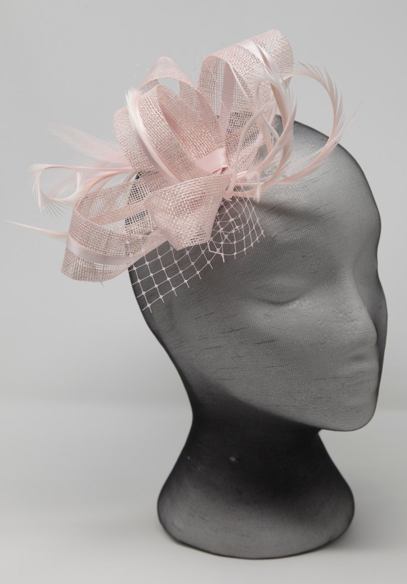 Blush pink fascinator on a comb, Alice band and clip. image 3