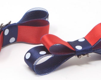 Navy blue, white and red polka dot shoe clips