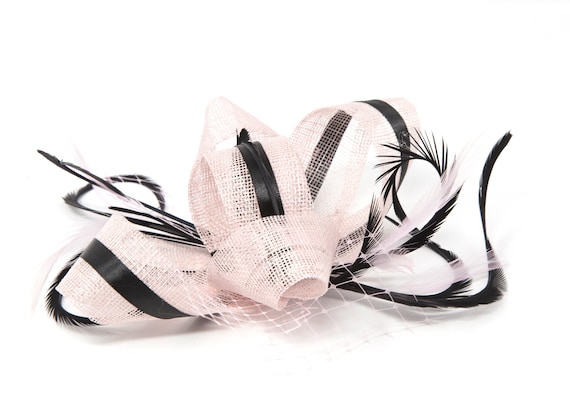 Blush Pink Fascinator With Black Accent 