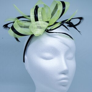 Citrus lime and black fascinator on an clip, comb and Alice band image 4