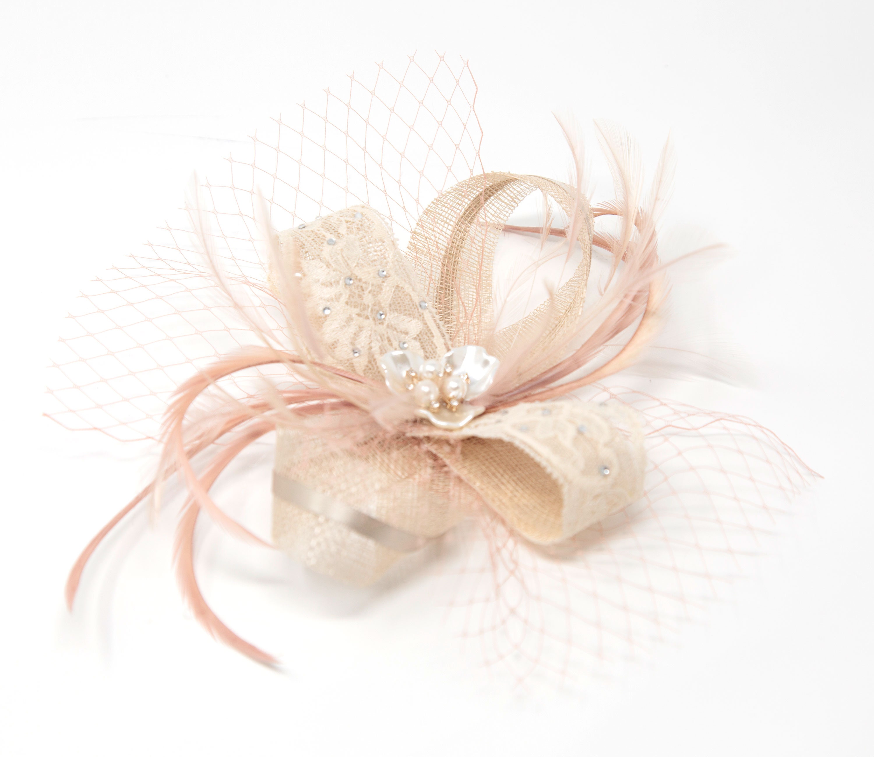 VARIOUS COLOURS MESH FLOWER /& FEATHER FASCINATOR BNWT COMB FASTENING