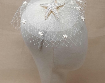 Starfish Beach Wedding Fascinator - One of a Kind Ivory Bridal Headpiece -  Hair Accessory with Pearls & Rhinestones