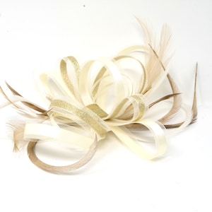 Ivory and gold lurex fascinator on a comb, clip and alice band.