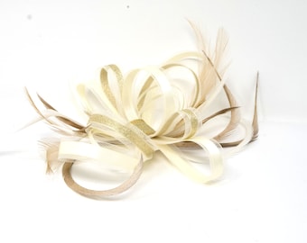 Ivory and gold lurex fascinator on a comb, clip and alice band.