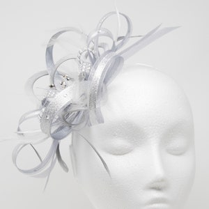Shimmering silver fascinator with diamante. On a clip, comb or Alice band image 2