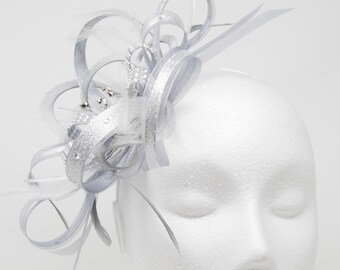 BevsAccessoryShop Shimmering Silver Fascinator with Diamante. on A Clip, Comb or Alice Band