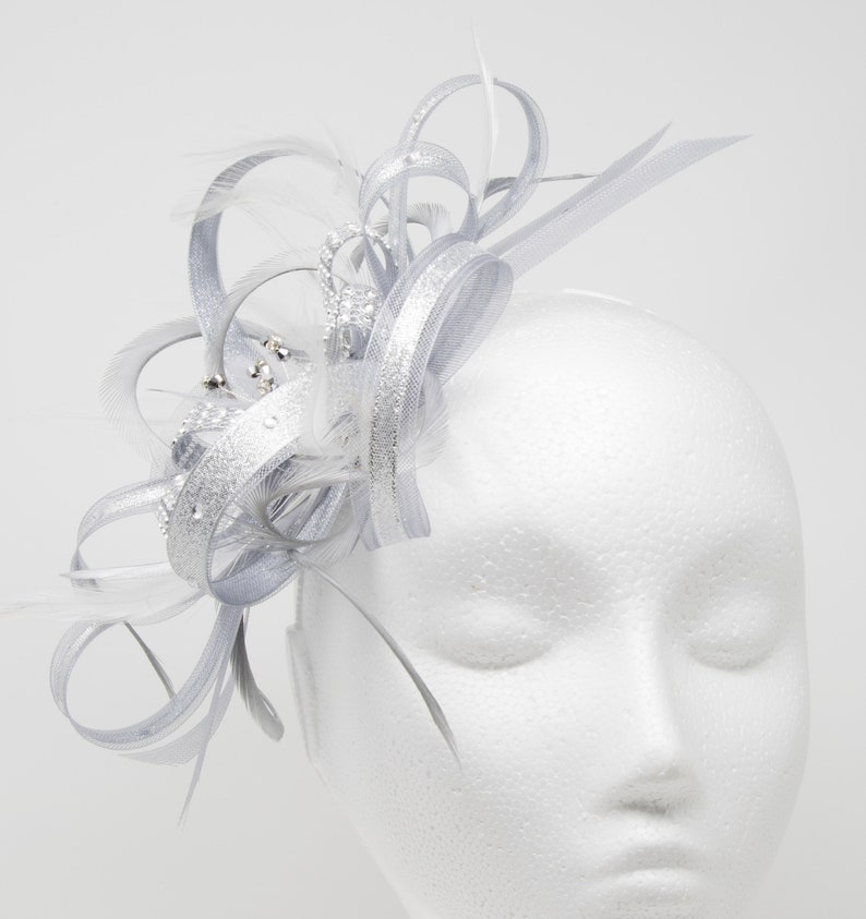 Shimmering silver fascinator with diamante. On a clip, comb or Alice band image 2