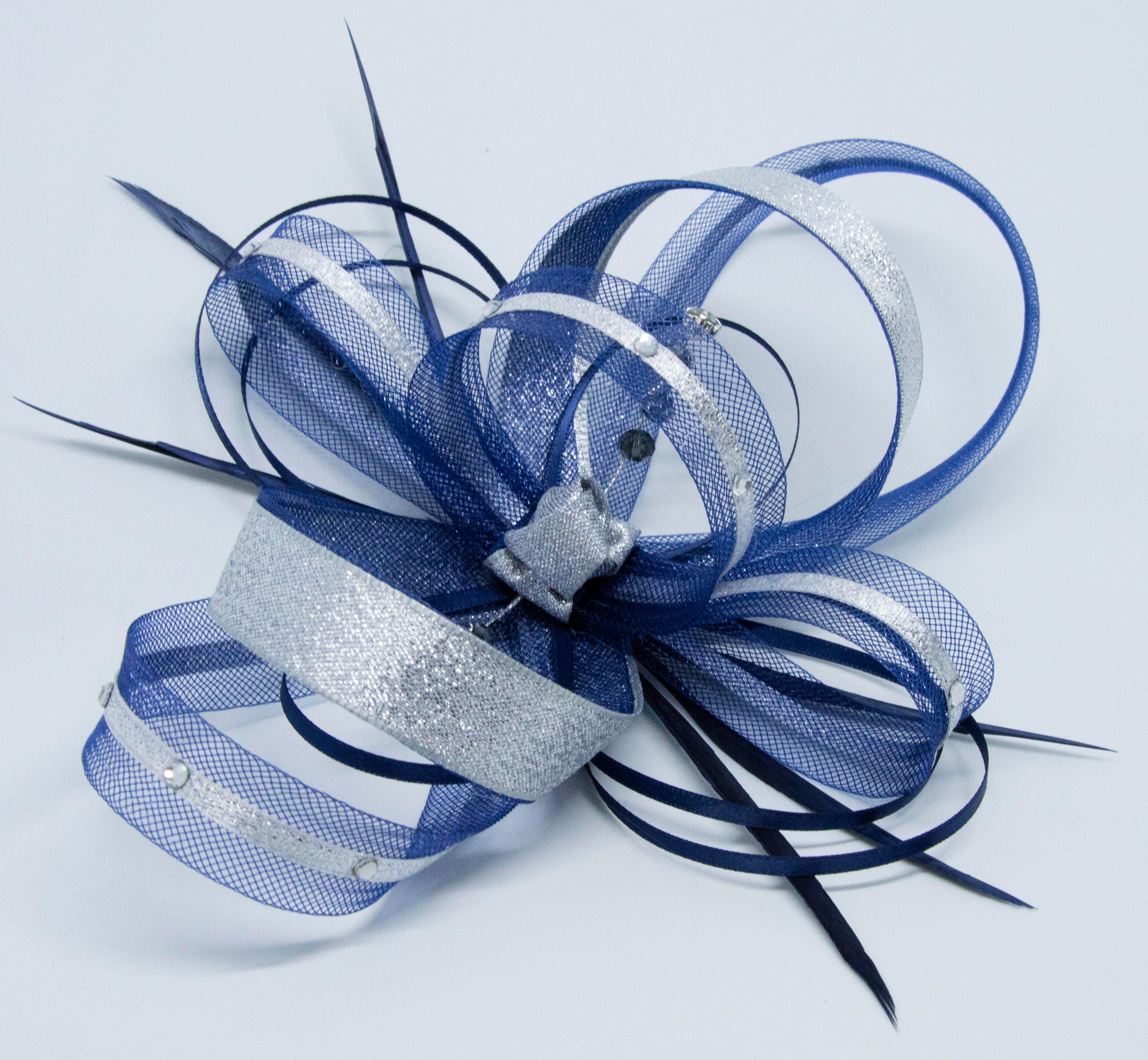 Navy Blue Fascinator With Silver Lurex Trim and Sparkling Etsy UK