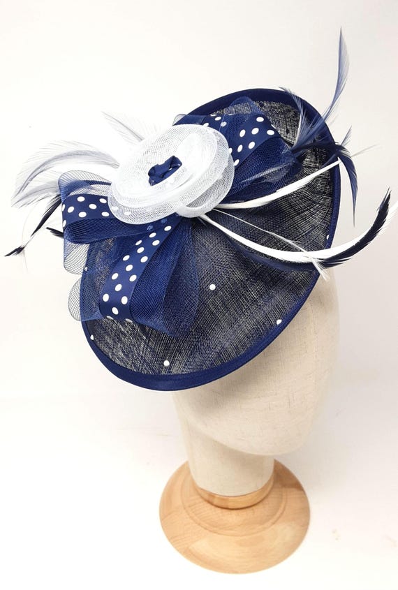 4432 Wool Fascinator Hat- Navy Blue- Women\'s Adults- Derby Style- Polka Fascinators Hat for Ladies Church Derby Dress Wedding Hats  main image 4