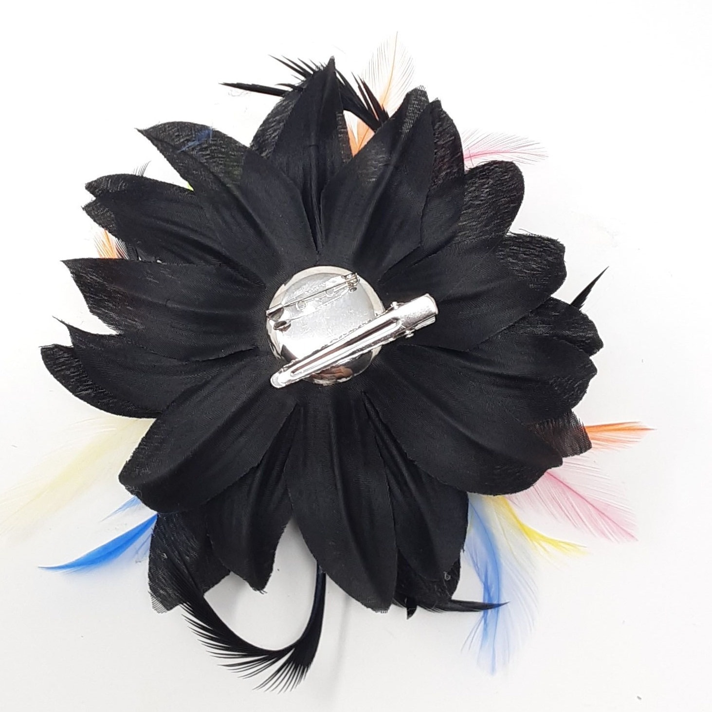 Black Flower and Multi Colour Feather Hair Clip/ Brooch  display picture 3