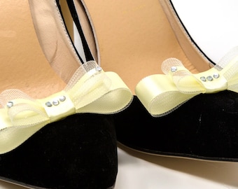 Lemon yellow and sparkling diamantè shoe clips