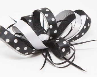 Black and white polka dot fascinator on a clip, comb and Alice band