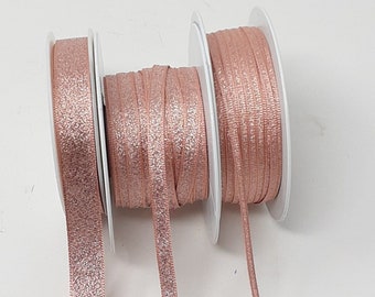 Metallic rose gold ribbon, mesh 3mm, 7mm, 15mm, for milinery fascinator craft DIY. Sold by the meter