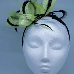 Citrus lime and black fascinator on an clip, comb and Alice band image 6