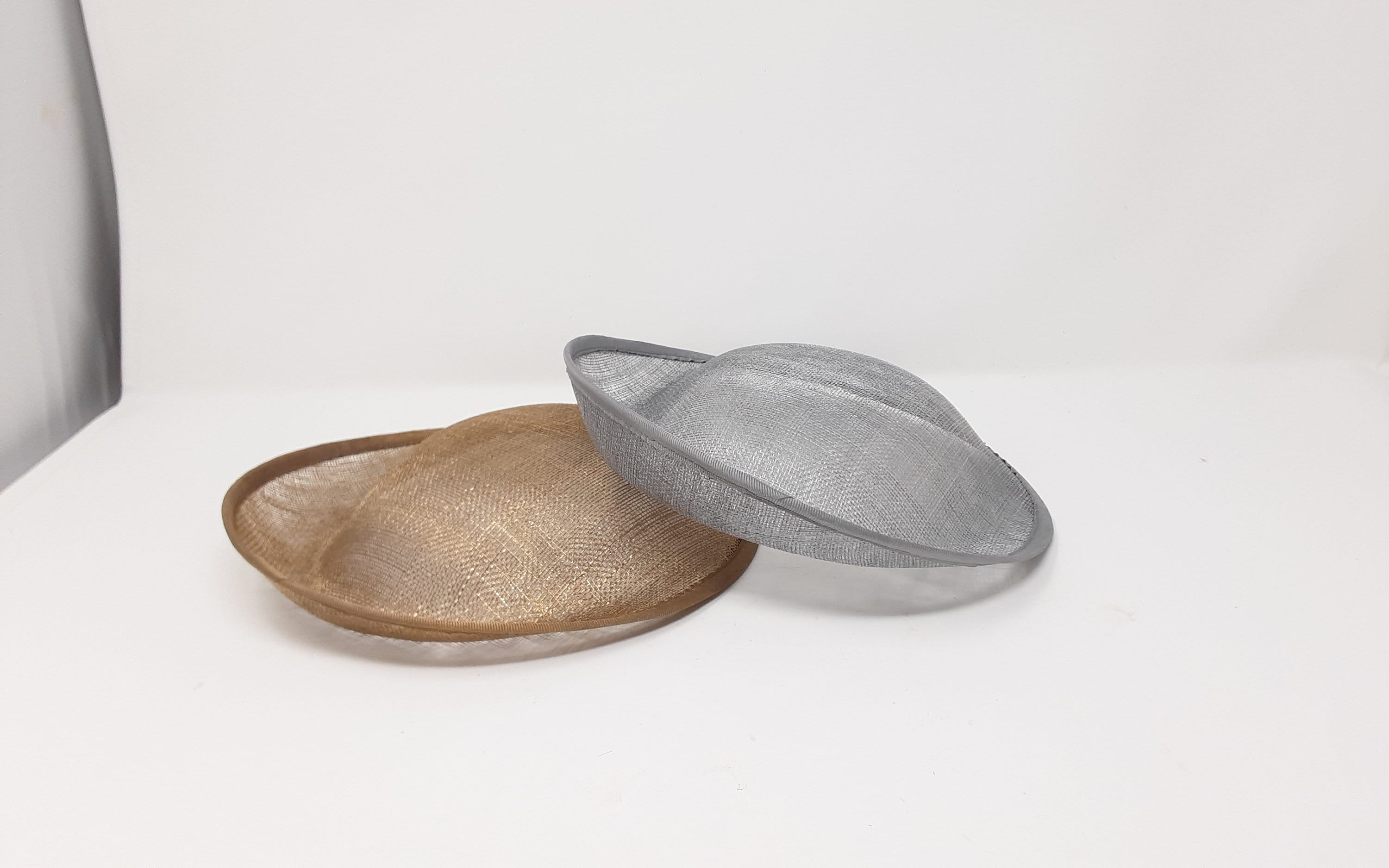 Metallic silver or gold Sinamay DIY hatinator fascinator base 23cm.