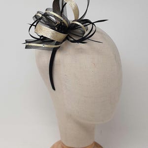 Black Fascinator: Gold Lurex, Diamanté Bead Cluster, Comb & Clip