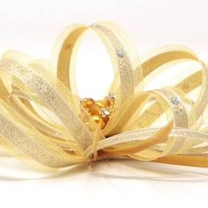 Sparkling gold fascinator with bead cluster and diamante&#39; on a comb, Alice band and clip.