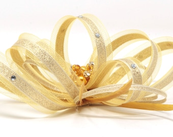 Sparkling gold fascinator with bead cluster and diamante' on a comb, Alice band and clip.