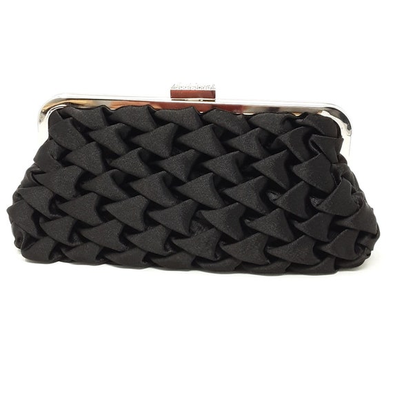 Black Ruched Satin Clutch Bag With Rhinestone Detail. Etsy