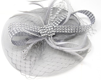 Silver shimmer fascinator attached to a clip