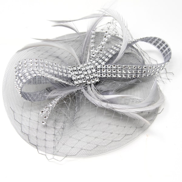 Silver shimmer fascinator attached to a clip