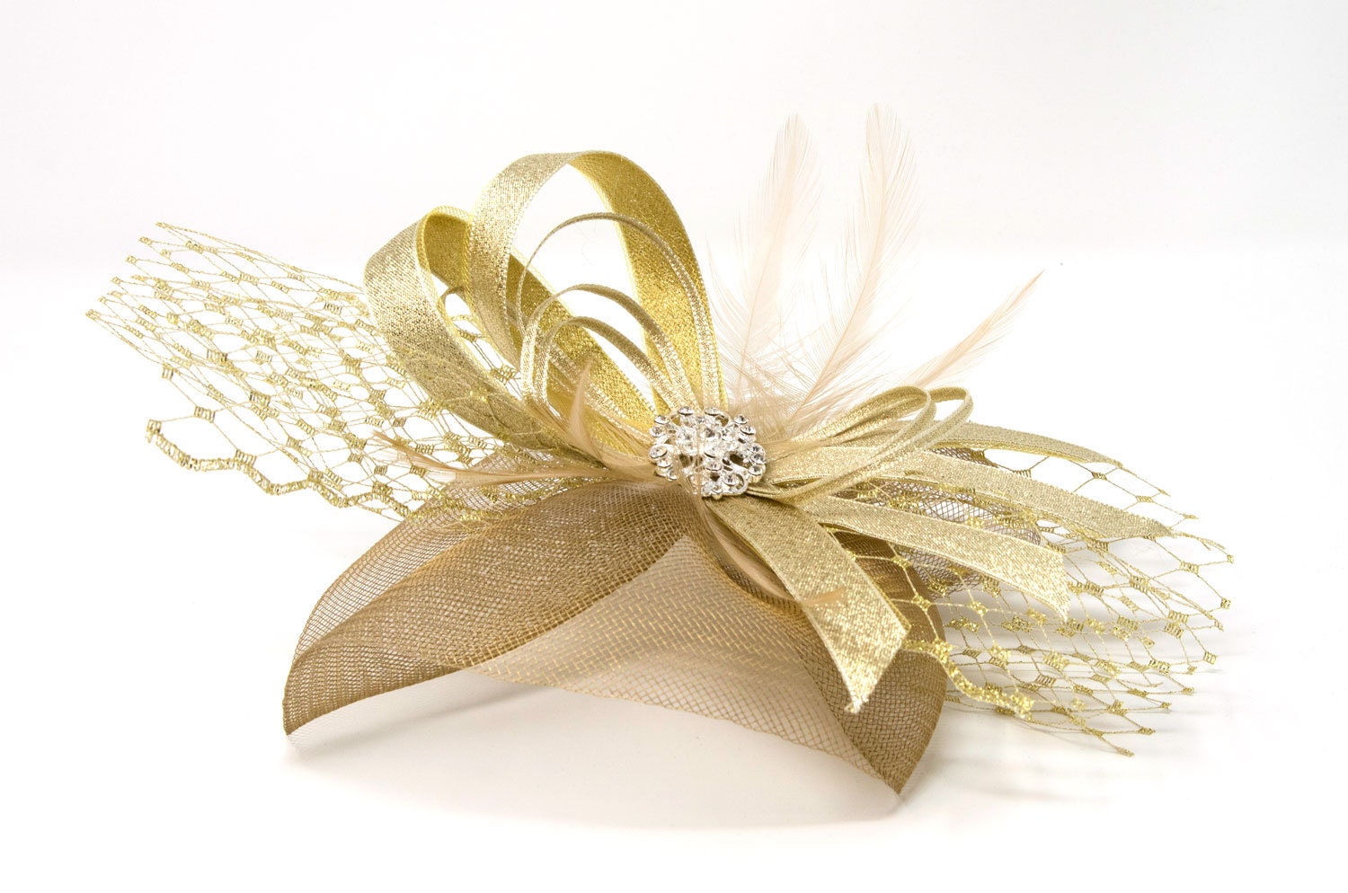 Metallic Gold Fascinator With Diamantè 