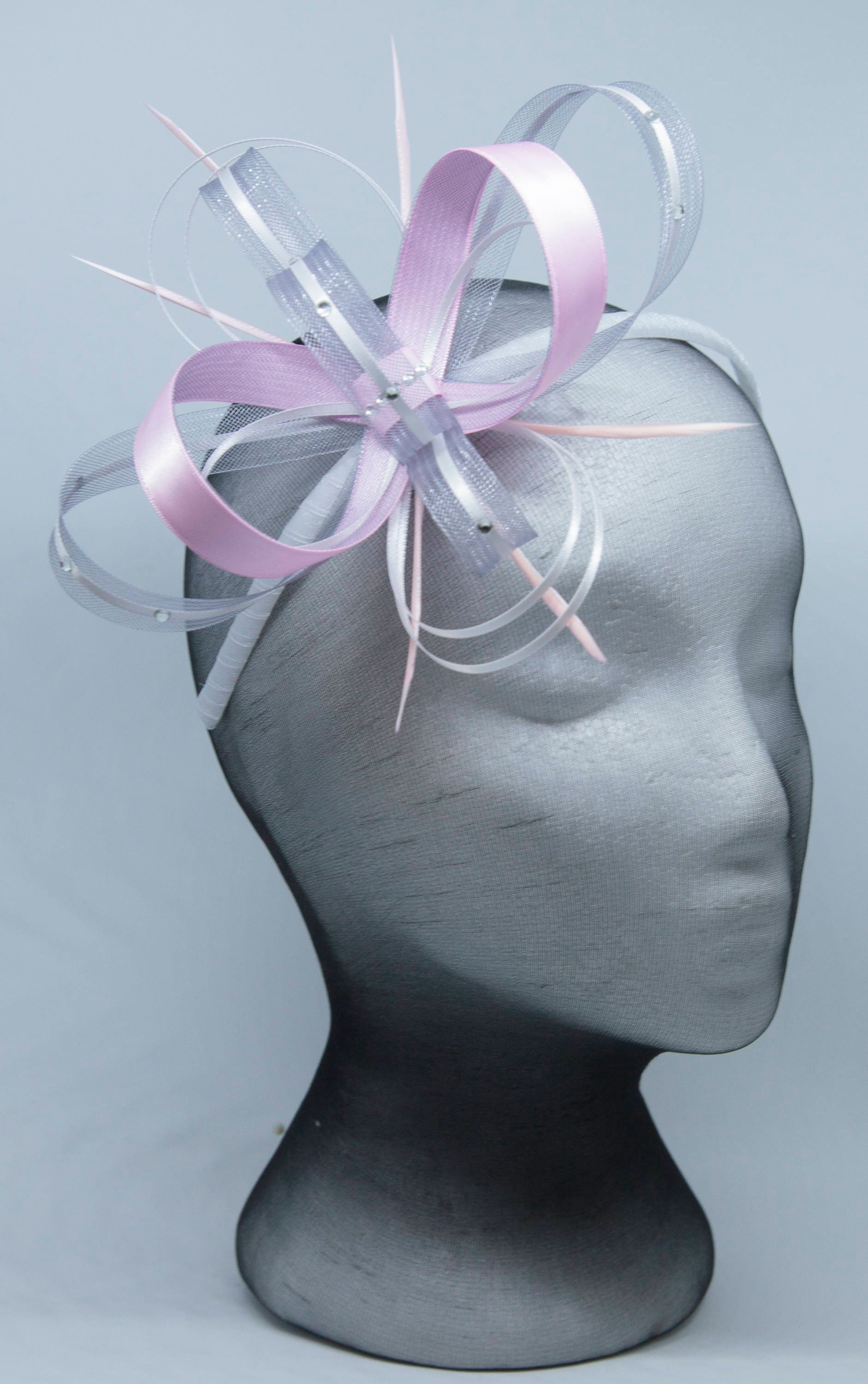 Pink and Silver Grey Fascinator With 