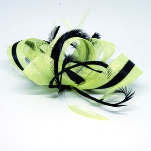 Citrus lime and black fascinator on an clip, comb and Alice band image 1