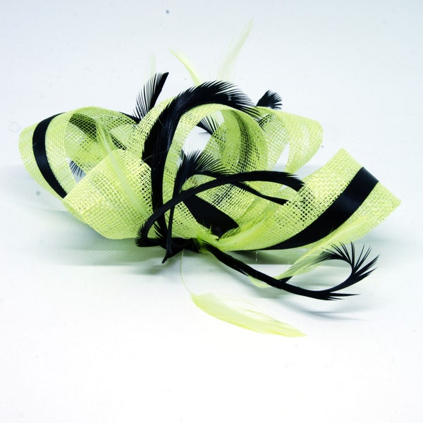 Citrus lime and black fascinator on an clip, comb and Alice band