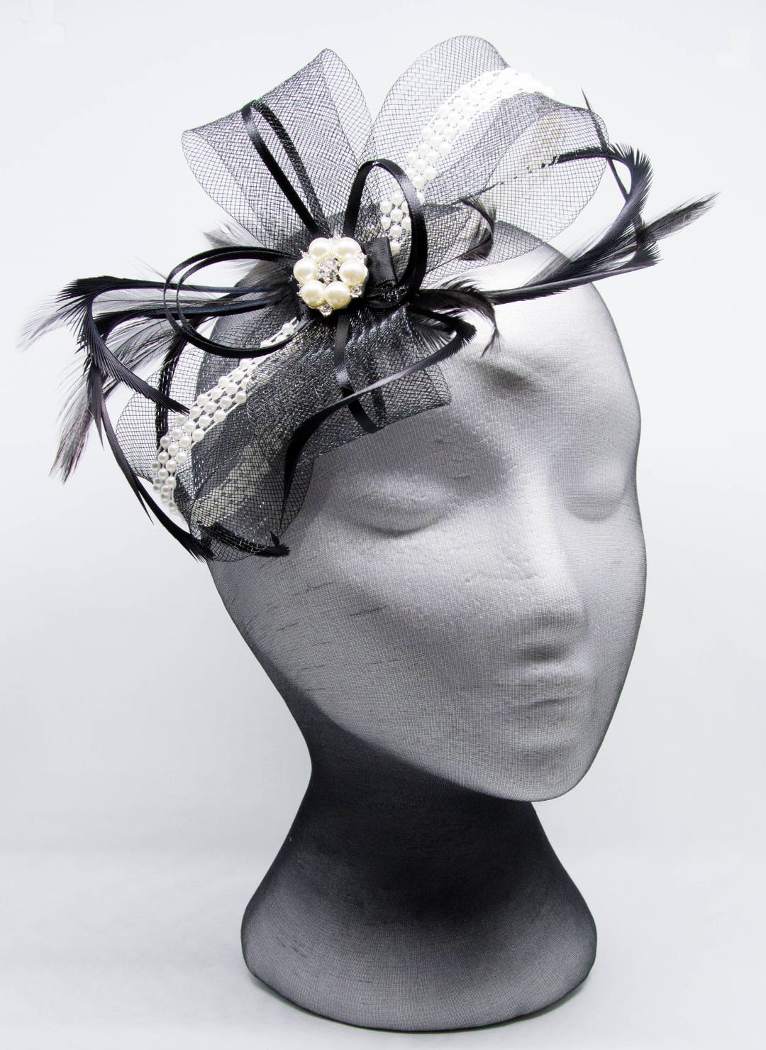 Black and Pearl Fascinator With Pearl and Diamante' Etsy
