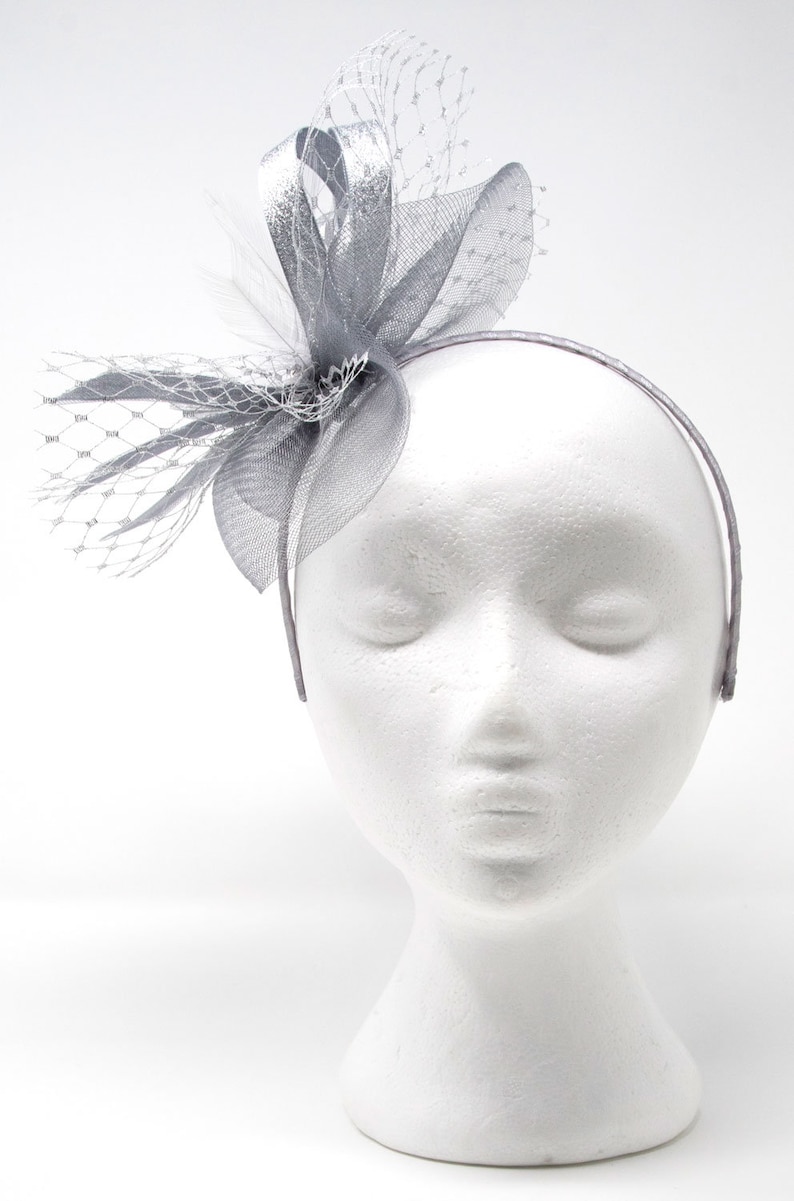Metallic Silver Fascinator With Rhinestone Brooch on a Clip Etsy