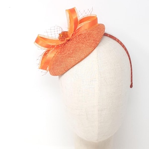 Ready-to-Wear  Orange Sinamay Percher Fascinator , feather free,| Summer Wedding Guest Headpiece | Race Day Cocktail