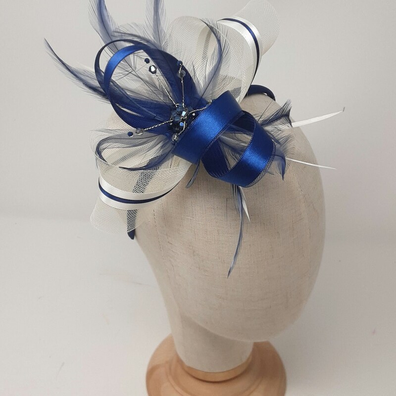 Headband Fascinator in Ivory and Navy