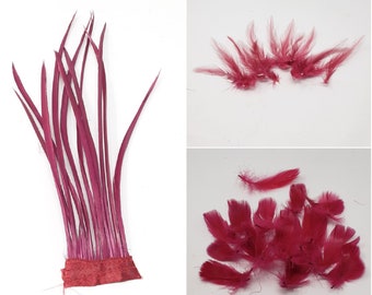 Burgundy feathers for hat making, coque, biots, turkey and hackle milinery fascinator DIY.