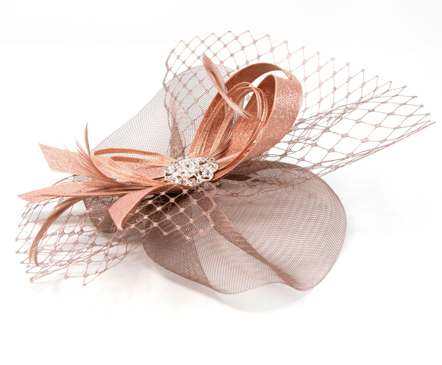 Metallic Rose Gold Fascinator With 
